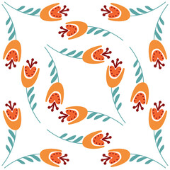 Fototapeta premium Bluebell flower pattern on white background seamless pattern for design, campanula flower blossom, vector illustration