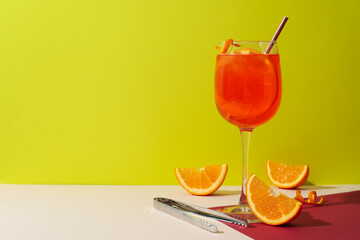 Concept of delicious alcohol drink, Aperol Spritz cocktail