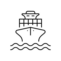 Sea Boat Vessel Line Icon. Freight Marine Container Delivery Linear Pictogram. Cargo Ship Delivery Black Outline Icon. Big Cruise Yacht Shipping. Editable Stroke. Isolated Vector Illustration