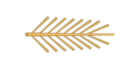Realistic golden metallic glossy premium spruce branch needles horizontal decorative design vector