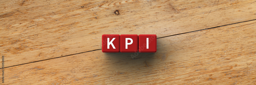 Wall mural 3d red cubes with the word acronym kpi for key performance indicator