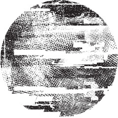 Obraz premium Glitch distorted geometric shape . Noise destroyed logo . Trendy defect error shapes . Glitched frame .Grunge textured . Distressed effect .Vector shapes with a halftone dots screen print texture.