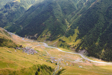 Fototapeta premium Tusheti mountain landscape and view, high angle, Georgian nature