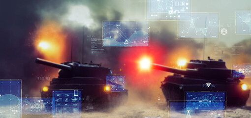 Battlefield tanks and technology. military technology. Wide image for banners, advertisements.