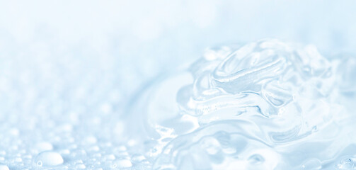 Hyaluronic acid or collagen gel close up. Textured background with oxygen bubbles in cosmetics....
