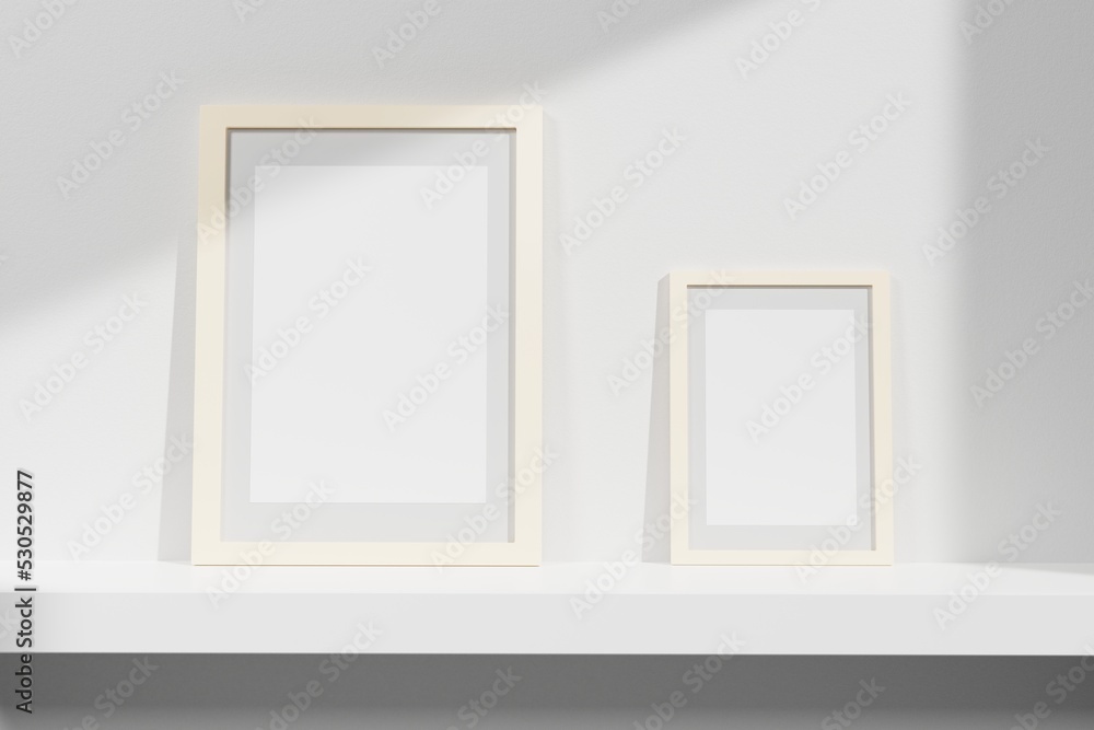 Poster 3d rendering two photo frame for mockup