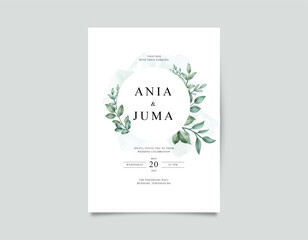 Beautiful wedding invitation card with green leaves