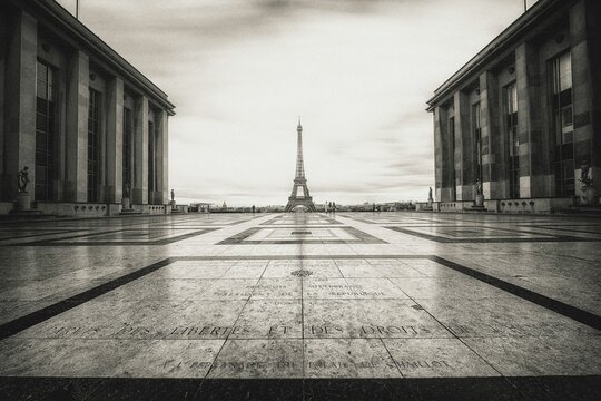 Mesmerizing Scenery Of The Eiffel Tower After A Rainy Day With No People In Paris, France