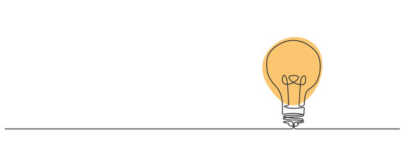 single line drawing of light bulb isolated on white background, line art vector illustration © Christian Horz