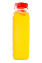 Plastic bottle of organic fresh orange juice