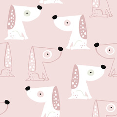 Cure pink dogs seamless pattern. Funny white puppy texture.. Vector illustration
