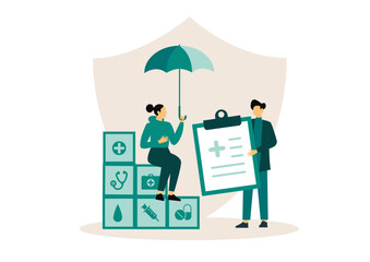 Health insurance. Shield protection for family flat vector illustration. Health and life insurance concept for banner, website design or landing web page