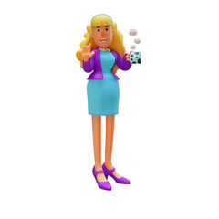 Fototapeta na wymiar 3D illustration. Business Woman 3D Cartoon Character with Cup of Coffee. while saying hello. showing a smiling expression. 3D Cartoon Character