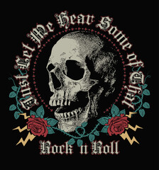 Rock in Roll, skull and roses graphics work.