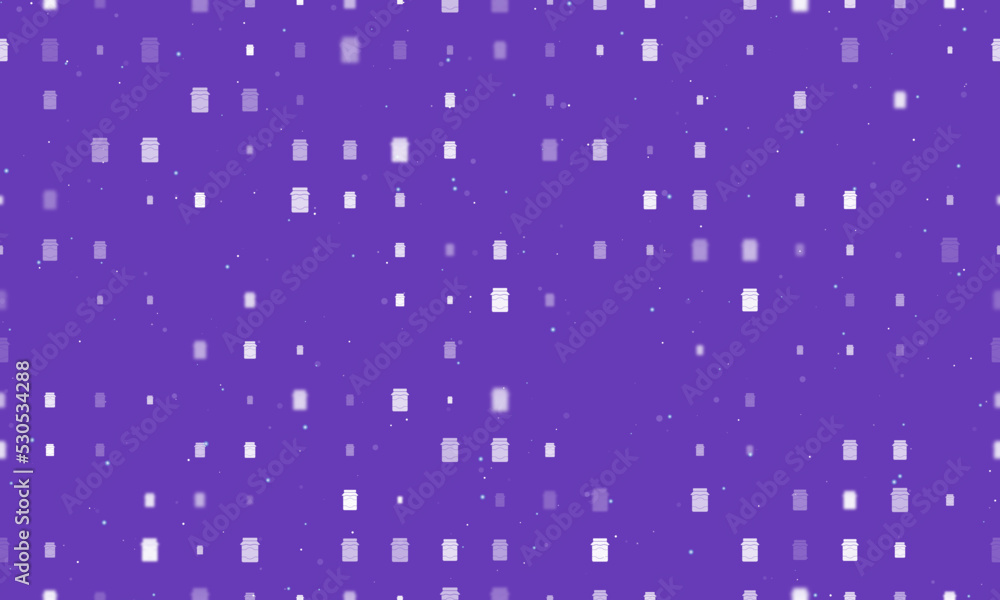 Poster seamless background pattern of evenly spaced white jar of jam symbols of different sizes and opacity