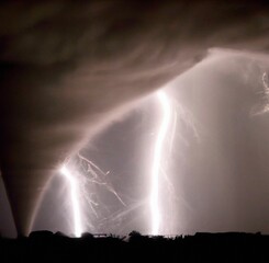 Breathtaking shot of lightning  and tornado