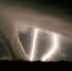 Breathtaking shot of lightning  and tornado