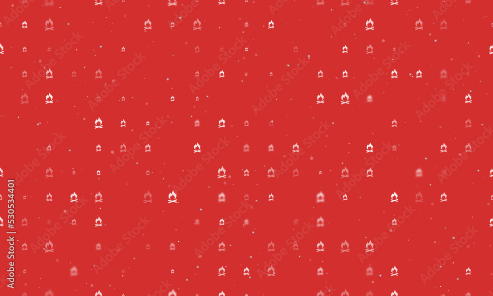 Poster seamless background pattern of evenly spaced white bonfire symbols of different sizes and opacity. v