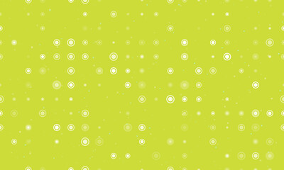 Seamless background pattern of evenly spaced white radio button symbols of different sizes and opacity. Vector illustration on lime background with stars