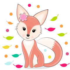 Vector illustration of a small fox cub on a white background.