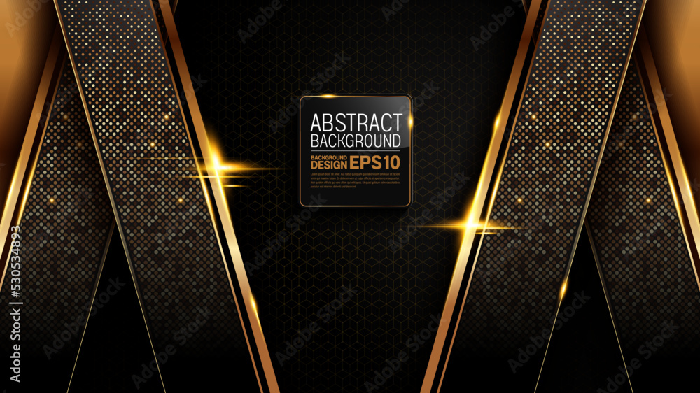 Wall mural black gold background, luxury image abstract, straight lines overlap layer shadow gradients space composition, 3840 x 2160 monitor size for banner, flyer cover layout, template design