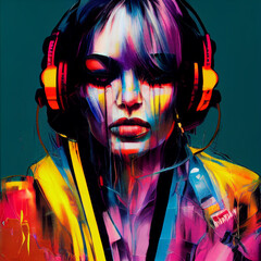 An abstract portrait of a cyberpunk girl. Painting, art for the interior. - 530534846