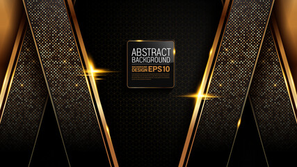 black gold background, luxury image abstract, straight lines overlap layer shadow gradients space composition, 3840 x 2160 monitor size for banner, flyer cover layout, template design