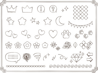 手書き風のイラストパーツセット（線のみ）
