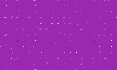 Seamless background pattern of evenly spaced white caterpillar symbols of different sizes and opacity. Vector illustration on purple background with stars