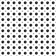 Square seamless background pattern from black time symbols are different sizes and opacity. The pattern is evenly filled. Vector illustration on white background