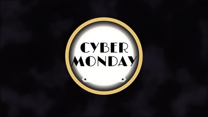 Cyber Monday with confetti on black gradient, motion abstract holidays, retro and business style background