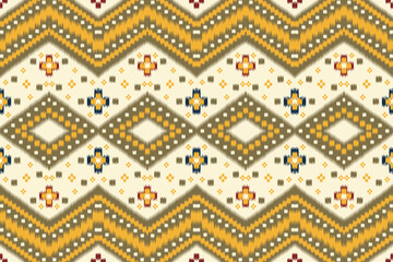 Ikat geometric folklore ornament with tribal ethnic seamless striped pattern Aztec style. oriental pattern traditional Design for background, clothing, wrapping, Batik, fabric, vector, illustration.