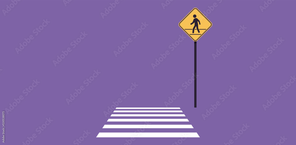 Wall mural Pedestrian sign and traffic road sign flat vector illustration.