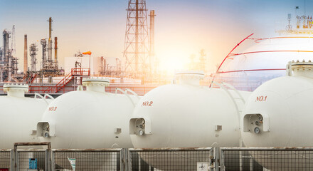 Industrial gas storage tank. LNG or liquefied natural gas storage tank. Energy price crisis. Gas...