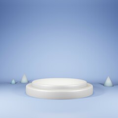 3D Podium backdrop. Blank product shelf standing backdrop. Blue concept