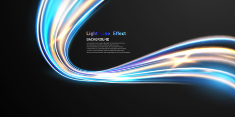 Elegant abstract light line effect design vector illustration on black background.