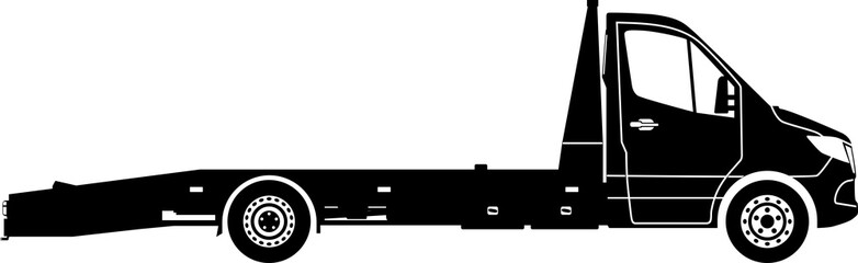 Flatbed tow truck silhouette.