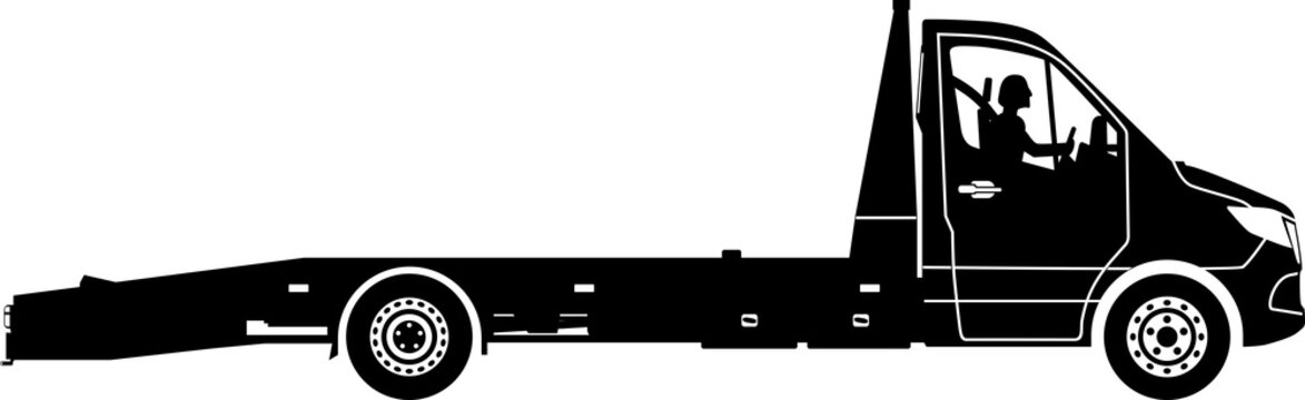 Flatbed tow truck silhouette.