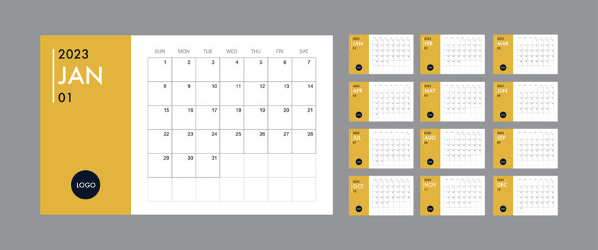 Calendar Template For 2023 Year. Planner Vector Diary In A Minimalist Style. Corporate And Business Calendar Template. Day Planner For Records Throughout The Year. Week Start On Sunday