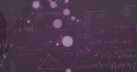 Image of data with science formulas, molecules and globe on digital interface