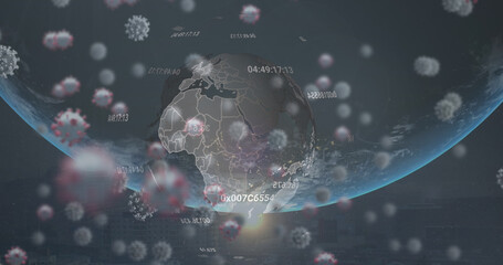 Image of virus cells over globes