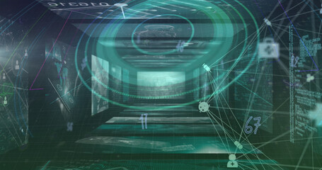 Image of digital signs moving in highly equipped space