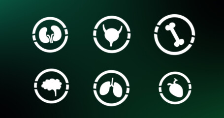 Image of human body icons over green background with lines