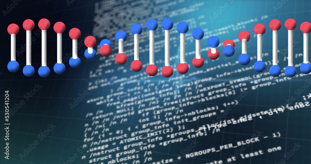 Poster image of 3d dna, virus with data processing on digital interface