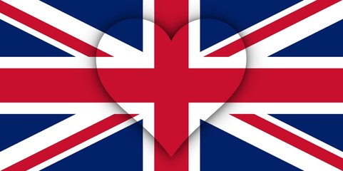 Bandera de Reino Unido con corazón - obrazy, fototapety, plakaty