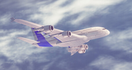 Image of digital plane over sky with clouds