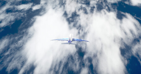 Image of digital plane over sky with clouds