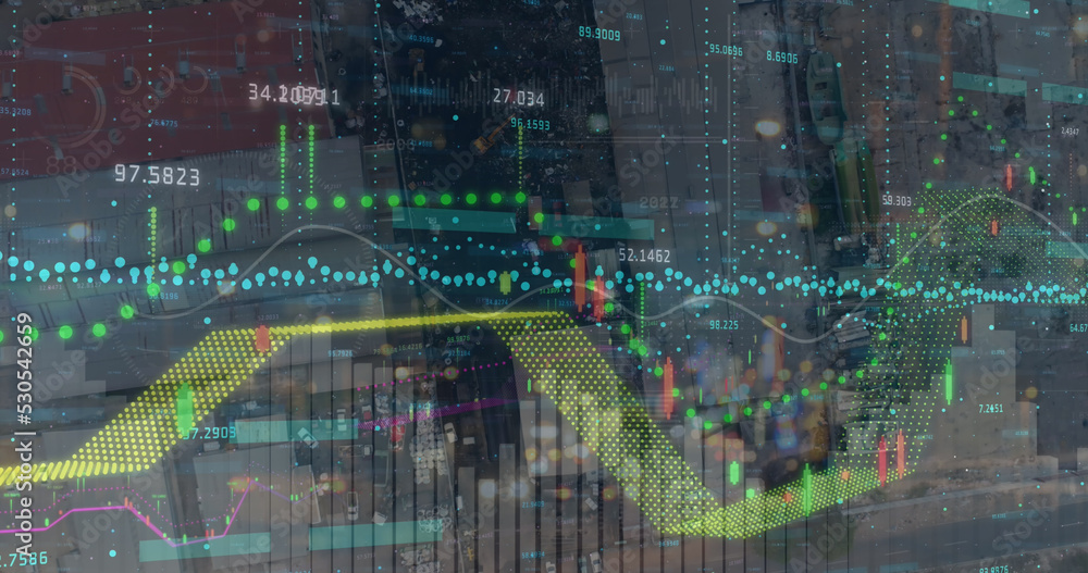 Poster image of hearts over data processing on black background