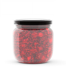 3d Render, template. Raspberry jam glass jar mock up on a white background . 3d illustration, package.