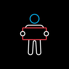 Man standing and holding in hands banner icon